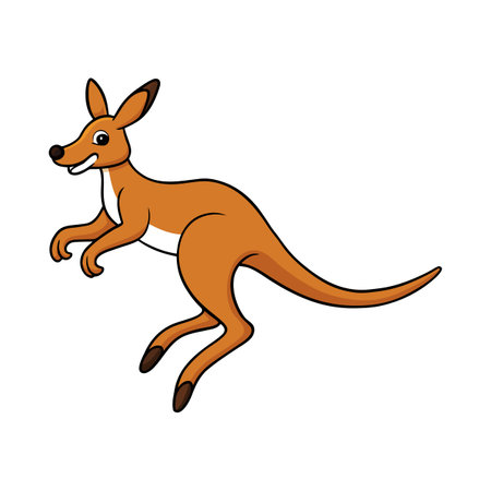 Cartoon kangaroo leaping joyfully across a clean white background, cartoon illustrationのイラスト素材