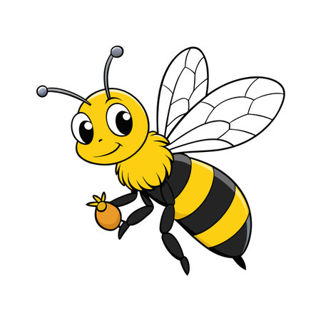 Cute cartoon bee flying with a drop of honey character illustrationのイラスト素材