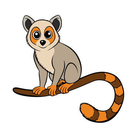 Cartoon Ring-Tailed Lemur Sitting on a Tree Branch With Striped Tailのイラスト素材