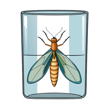 Cartoon illustration of a dead insect floating inside of a clear glassのイラスト素材