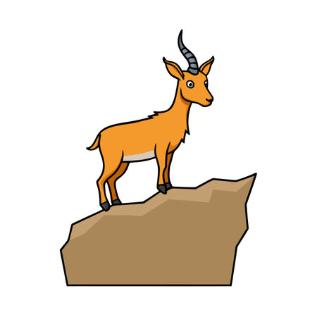 Illustration of a cartoon oribi antelope standing atop a rocky outcropのイラスト素材