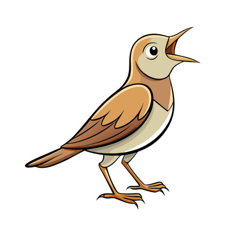 Cartoon illustration of a nightingale with an open beak singing loudlyのイラスト素材