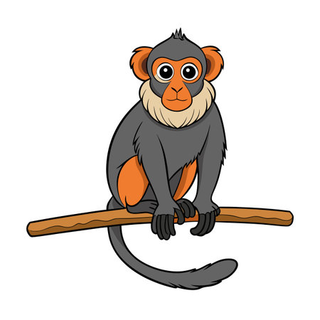 Illustration of a Douc Langur monkey perched on a branch in cartoon styleのイラスト素材