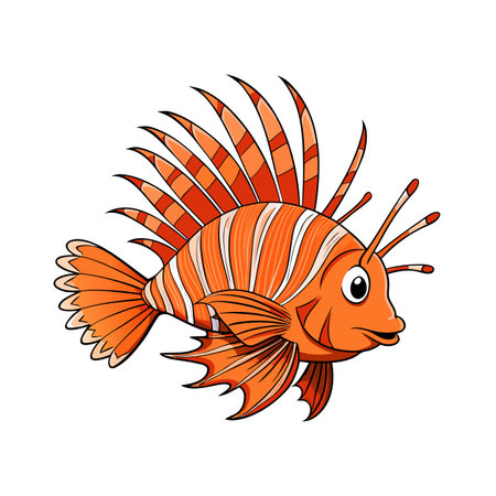 Cartoon lionfish illustration with vibrant orange stripes on white backgroundのイラスト素材