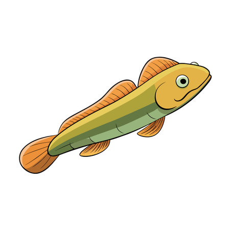 Cartoon doodle of a freshwater fish or eel with orange fins, isolated.のイラスト素材