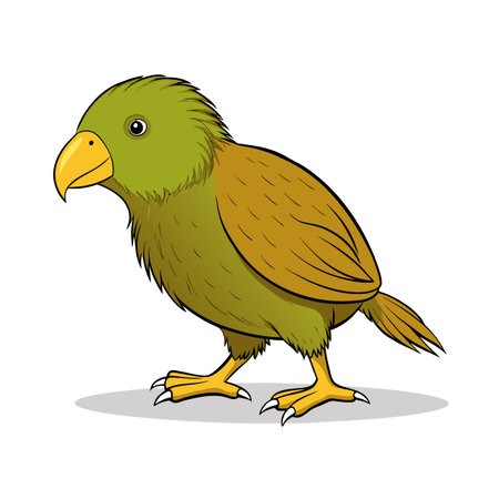 Cartoon illustration of a green and brown bird standing on white backgroundのイラスト素材