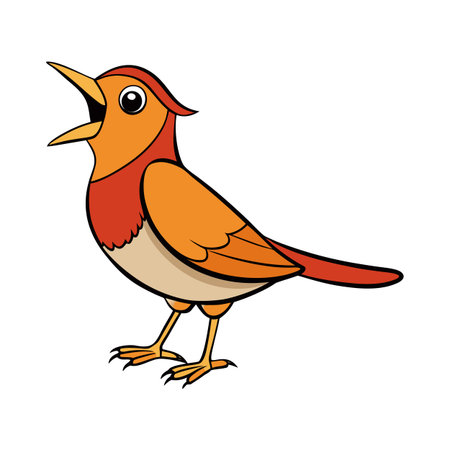 Cartoon illustration of a singing bird with orange and red plumageのイラスト素材