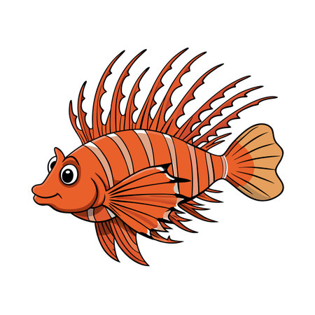 Cartoon Lionfish with Orange Stripes Isolated on White Backgroundのイラスト素材