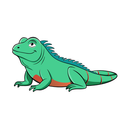 Illustration of a friendly green iguana with red accents on a white backgroundのイラスト素材