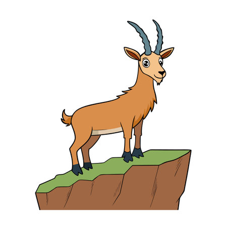 Cartoon Ibex Standing on Cliffside, Isolated on White Background, Cartoon Styleのイラスト素材