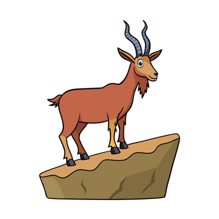 Cartoon Illustration of a Mountain Goat Standing on a Rock Formationのイラスト素材