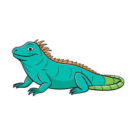 Cartoon iguana with blue body and green tail on a white backgroundのイラスト素材