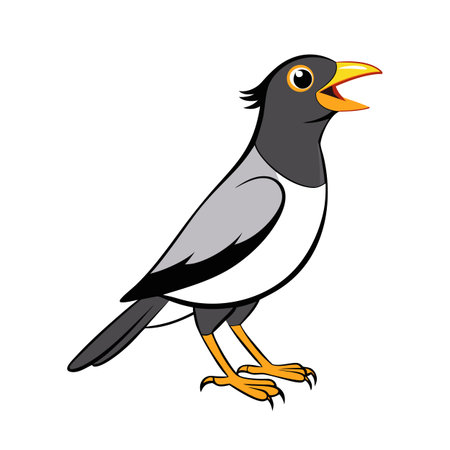 Cartoon Vector Image of Myna Bird with Open Beak Standing on White Backgroundのイラスト素材