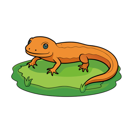 Cartoon newt resting on a green mossy patch in a playful styleのイラスト素材