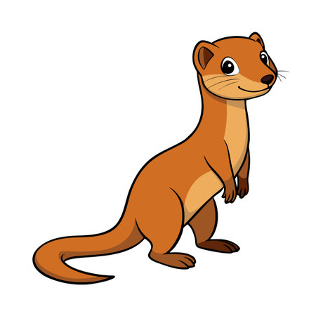 Cartoon Ermine Standing Upright and Smiling on a White Backgroundのイラスト素材