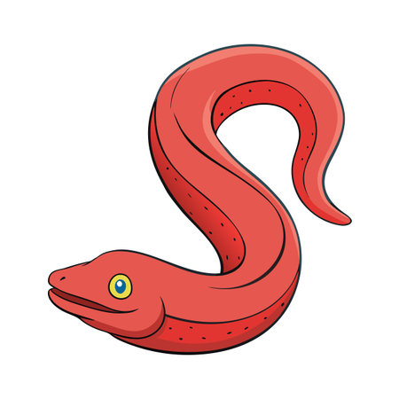 Cartoon Red Moray Eel Illustration on White Background; Isolated Aquatic Animalのイラスト素材