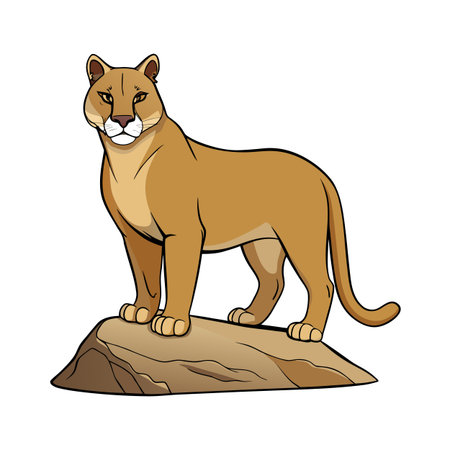 Cartoon cougar standing on a rock looking forward in an illustrationのイラスト素材