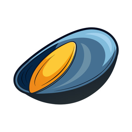 Stylized Illustration of a Mussel with Blue Shell and Yellow Interiorのイラスト素材