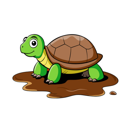Cartoon turtle illustration standing in mud, isolated on a white backgroundのイラスト素材