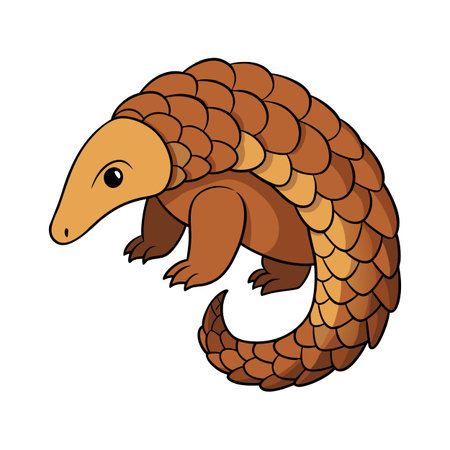 Cartoon pangolin illustration, scaly anteater on white background, facing leftのイラスト素材
