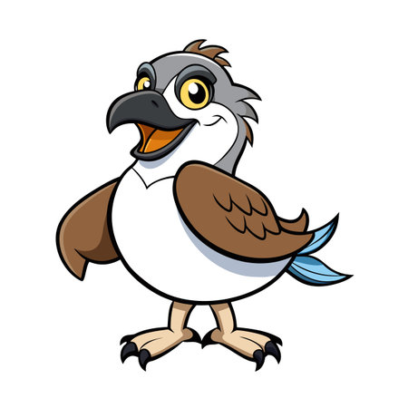 Cartoon Osprey Bird Illustration Standing Upright, Smiling, and Isolated on Whiteのイラスト素材