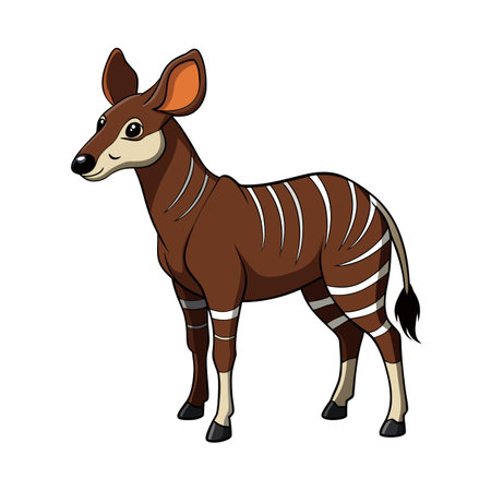 Cartoon Okapi Illustration Standing Against White Background, Side Viewのイラスト素材