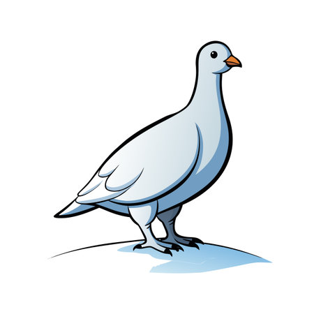 Cartoon Ptarmigan Standing on Snow with Bold Outlines and Simple Shadingのイラスト素材