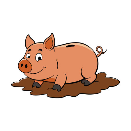 Cartoon Pig Illustration in Mud, Finance and Banking Concept, Savings Symbolのイラスト素材