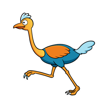 Cartoon ostrich running fast, isolated on white, vector illustration for childrenのイラスト素材