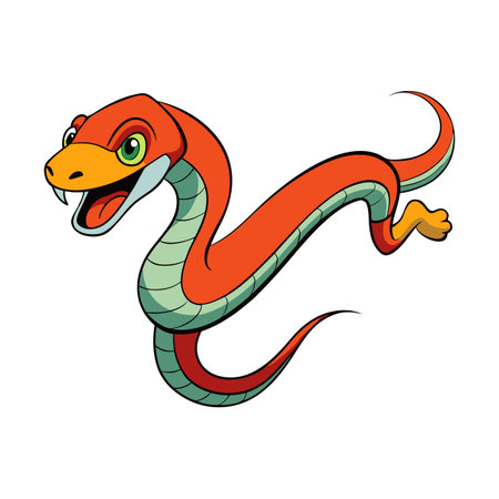 Cartoon snake illustration with orange scales and green accents on a white backgroundのイラスト素材