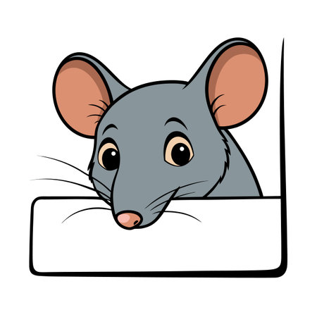 Cartoon mouse peeking over a blank sign offering space for text or imageのイラスト素材
