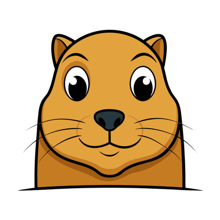 Cute otter cartoon head with big eyes on white background illustrationのイラスト素材