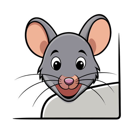 Cartoon mouse peeking over a ledge with a surprised expression illustrationのイラスト素材