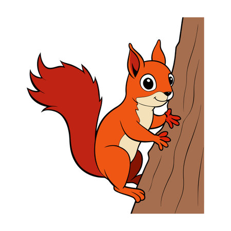 Cartoon squirrel climbing a tree trunk illustration for educational or creative projectsのイラスト素材