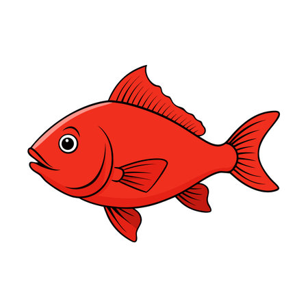 Vibrant Red Cartoon Fish Illustration Isolated on White Backgroundのイラスト素材
