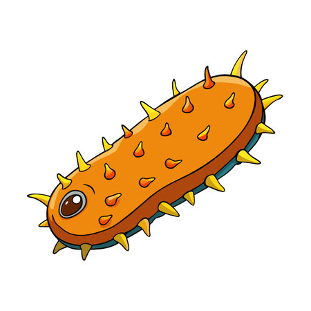 Cute Kiwano Melon Cartoon Character with Friendly Face on White Backgroundのイラスト素材