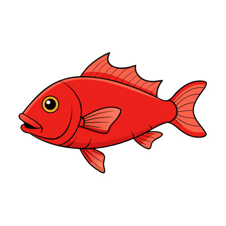 Cartoon red fish illustration with black outline on a white backgroundのイラスト素材