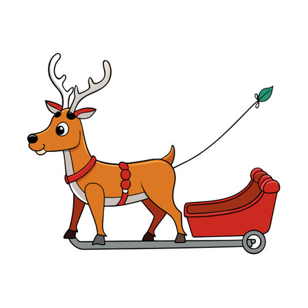 Illustration of a cartoon reindeer pulling a sled on a white backgroundのイラスト素材