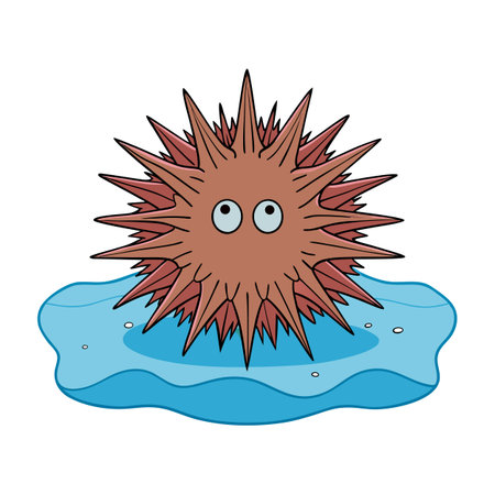 Cartoon sea urchin illustration with wide eyes floating on water surfaceのイラスト素材