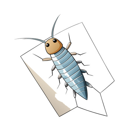 Cartoon silverfish on paper, illustrative style, pest control representation for web and printのイラスト素材