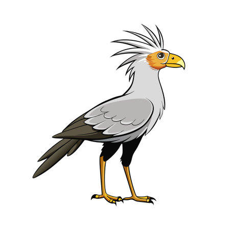 Cartoon secretary bird illustration in a standing pose against a white backgroundのイラスト素材