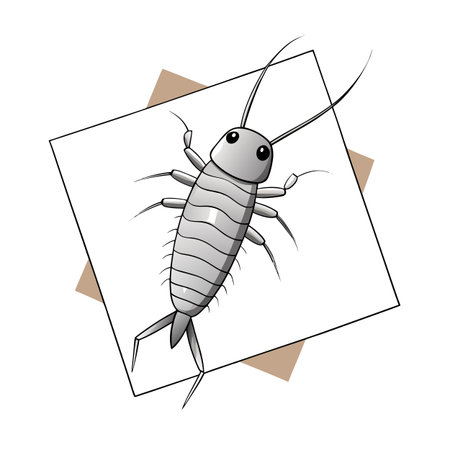 Cartoon silverfish on white square with tan shapes behind, cute illustrationのイラスト素材