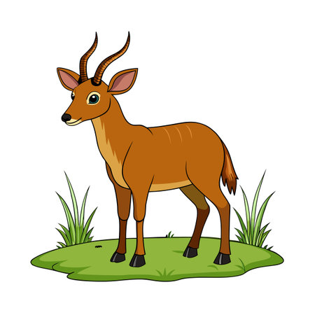 Cartoon image of a duiker antelope standing in grass on a bright dayのイラスト素材
