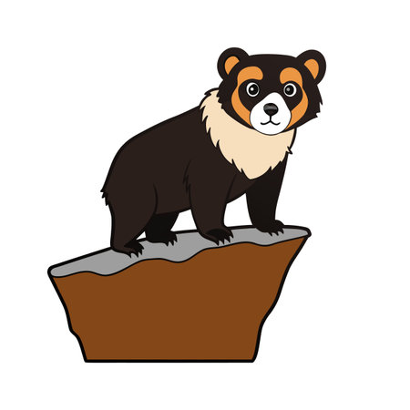 Spectacled bear standing atop a rock formation illustration with a clean styleのイラスト素材