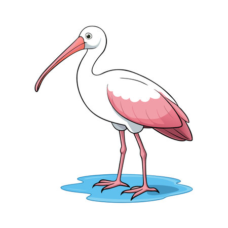 Cartoon White Ibis wading in shallow water, a simple yet elegant imageのイラスト素材