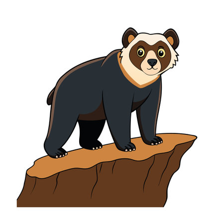 Cartoon Sun Bear on Rock Ledge, isolated vector illustration with bold outlinesのイラスト素材