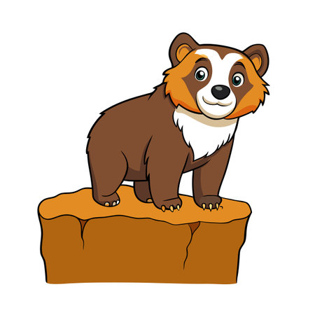 Cartoon brown bear standing on rock, adorable animal illustration, isolated on whiteのイラスト素材