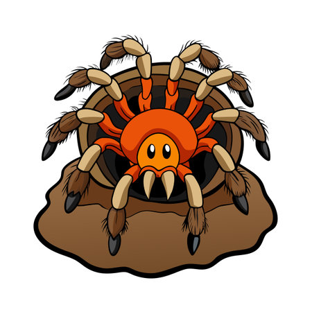 Cartoon tarantula emerging from a burrow, with friendly expressionのイラスト素材