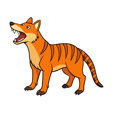 Cartoon Tasmanian Tiger with Open Mouth and Sharp Teeth Illustrationのイラスト素材