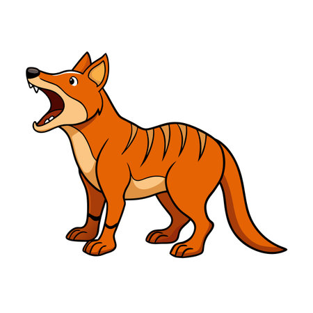 Cartoon Thylacine standing with open mouth, showcasing stripes against a white backgroundのイラスト素材